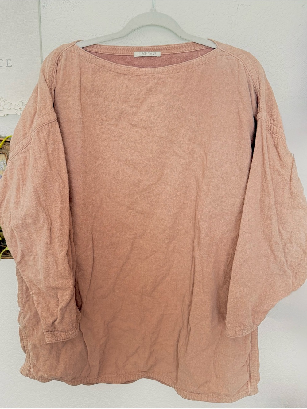 Black Crane Shift Tunic Shirt Dress Cotton Linen Lagen Look Boho